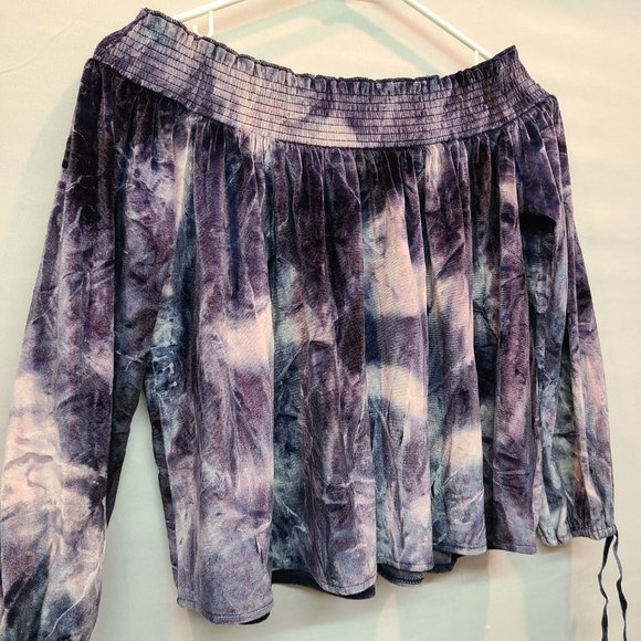 American Eagle Crop Top Off Shoulder Velour Tie Dye Shirt Womens Extra Small - Picture 2 of 9